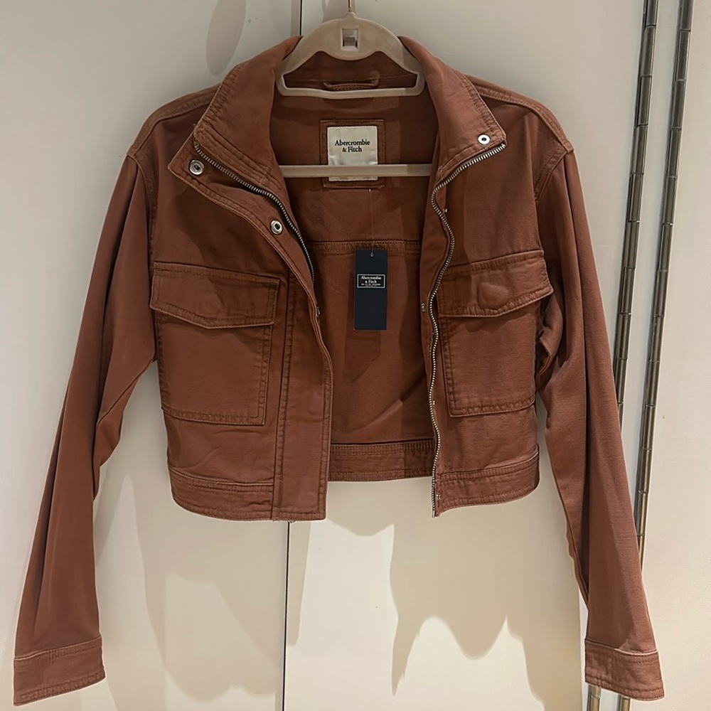 Abercrombie Peach/Brown cropped jacket